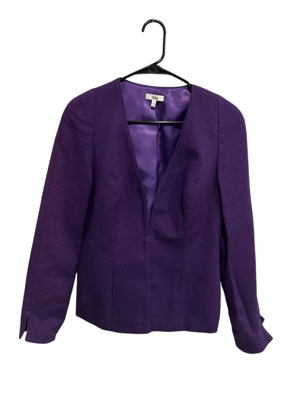 Reba Purple Open Front Textured Blazer Jacket Size 8 Cotton Blend Modern Chic